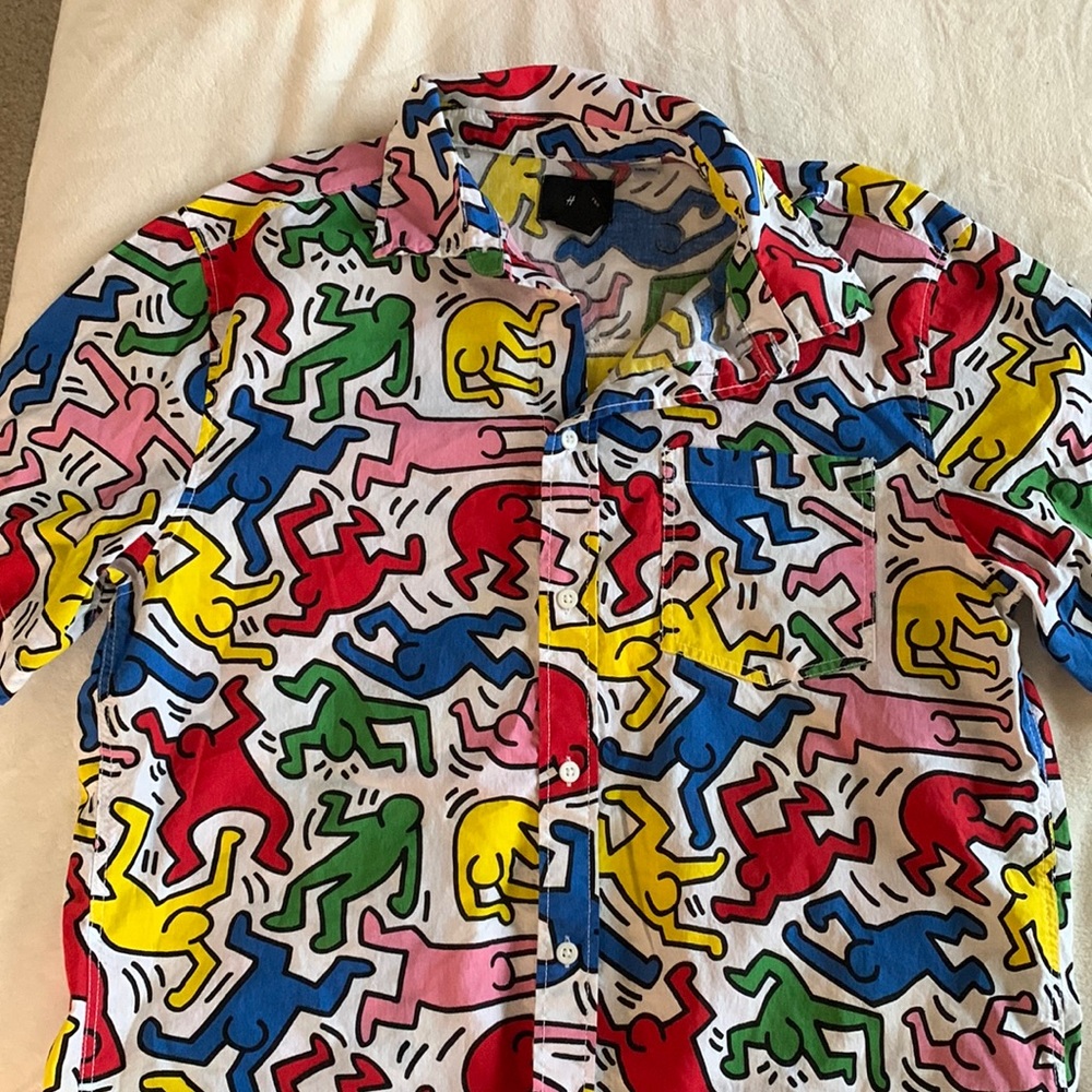 Keith Haring Men Short Sleeve Button Down Shirt H&M Medium